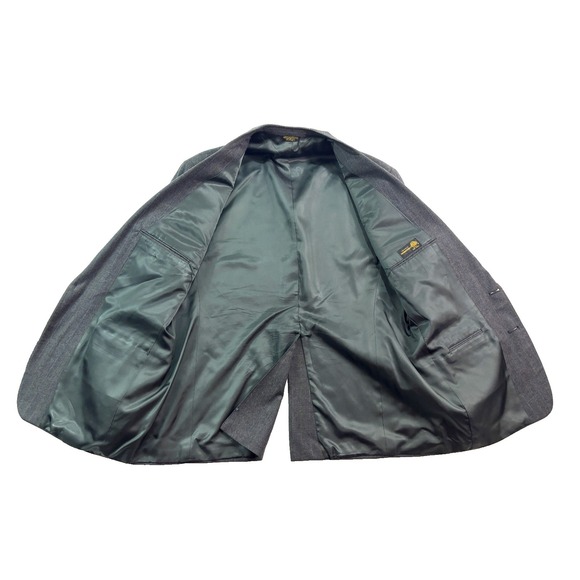 vtg USA Made 46R 40x30 Gray Tan Stipe Flannel Wool 2pc Pant Suit Pleated Cuffed - Picture 5 of 16